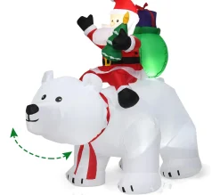 Store COSTWAY 2M Pere Noël Gonflable Sur L'Ours Polaire Blanc Tete Oscillante Avec Ventilateur Et Lumiere Led Déco