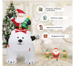 Store COSTWAY 2M Pere Noël Gonflable Sur L'Ours Polaire Blanc Tete Oscillante Avec Ventilateur Et Lumiere Led Déco