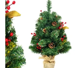 COSTWAY Sapin Et Accessoire^ Mini Arbre De Noël Artificiel De Table H60 Cm En Pvc Avec 80 Branches,Décore De Pommes De Pin Base