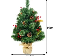 COSTWAY Sapin Et Accessoire^ Mini Arbre De Noël Artificiel De Table H60 Cm En Pvc Avec 80 Branches,Décore De Pommes De Pin Base