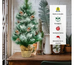 COSTWAY Sapin Et Accessoire^ Mini Arbre De Noël Artificiel De Table H60 Cm En Pvc Avec 34 Branches,Décore De Pommes De Pin Base