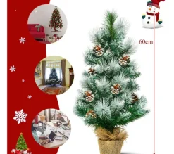 COSTWAY Sapin Et Accessoire^ Mini Arbre De Noël Artificiel De Table H60 Cm En Pvc Avec 34 Branches,Décore De Pommes De Pin Base