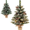 COSTWAY Sapin Et Accessoire^ Mini Sapin De Noël Pre-Illumine De 64 Cm, Floque De Neige Avec 50 Lumieres Led, 8 Modes D'Eclairage