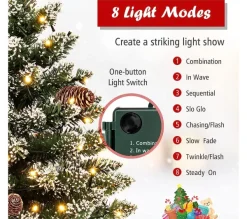 COSTWAY Sapin Et Accessoire^ Mini Sapin De Noël Pre-Illumine De 64 Cm, Floque De Neige Avec 50 Lumieres Led, 8 Modes D'Eclairage
