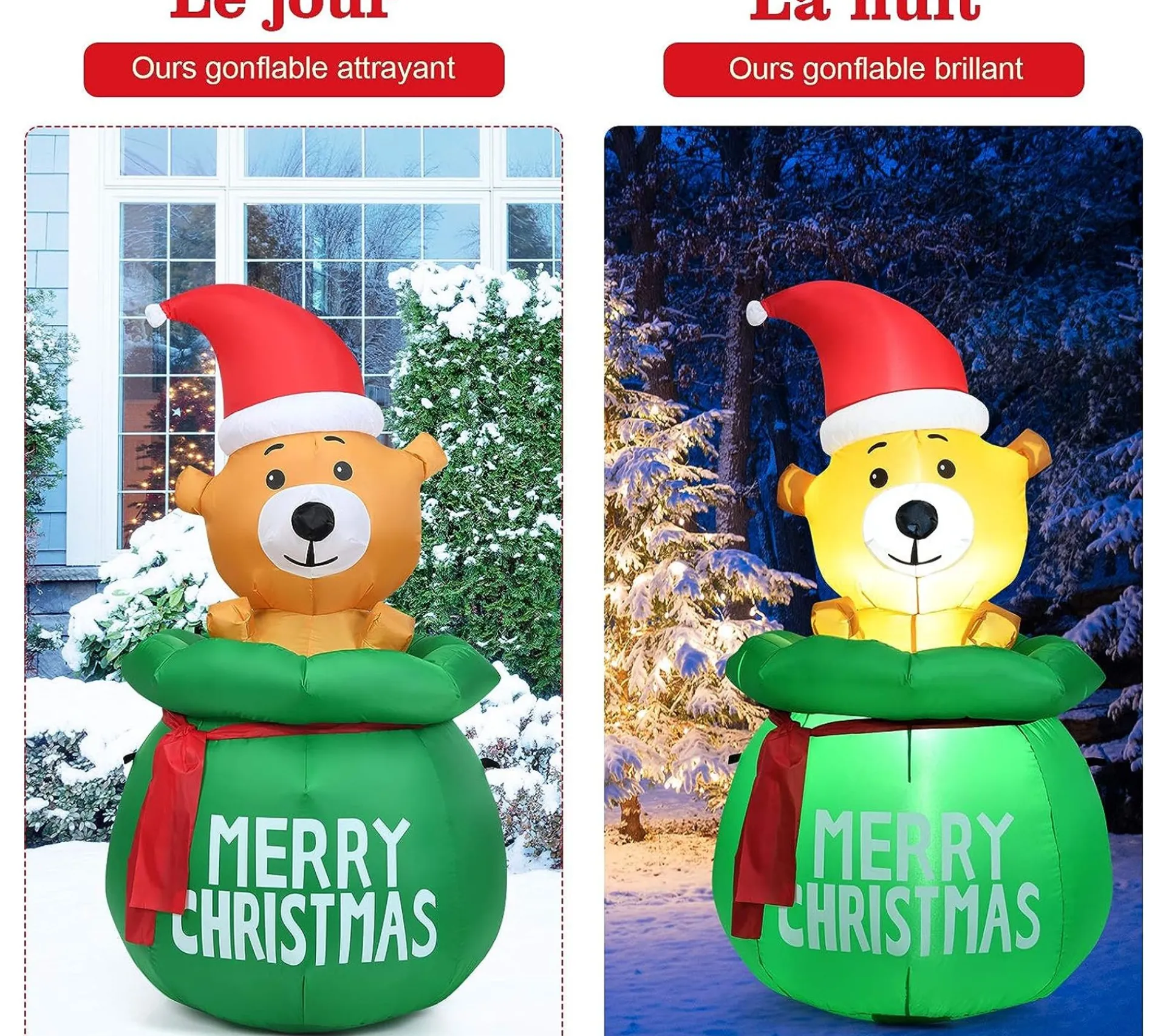 New COSTWAY Ours Gonflable De Noël 1,5M Avec Bonnet De Noël Lumiere Led Avec Ventilateur Tissu Impermeable Décor