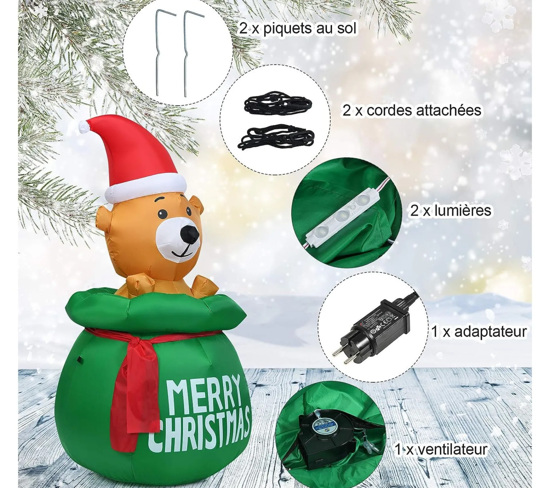 New COSTWAY Ours Gonflable De Noël 1,5M Avec Bonnet De Noël Lumiere Led Avec Ventilateur Tissu Impermeable Décor