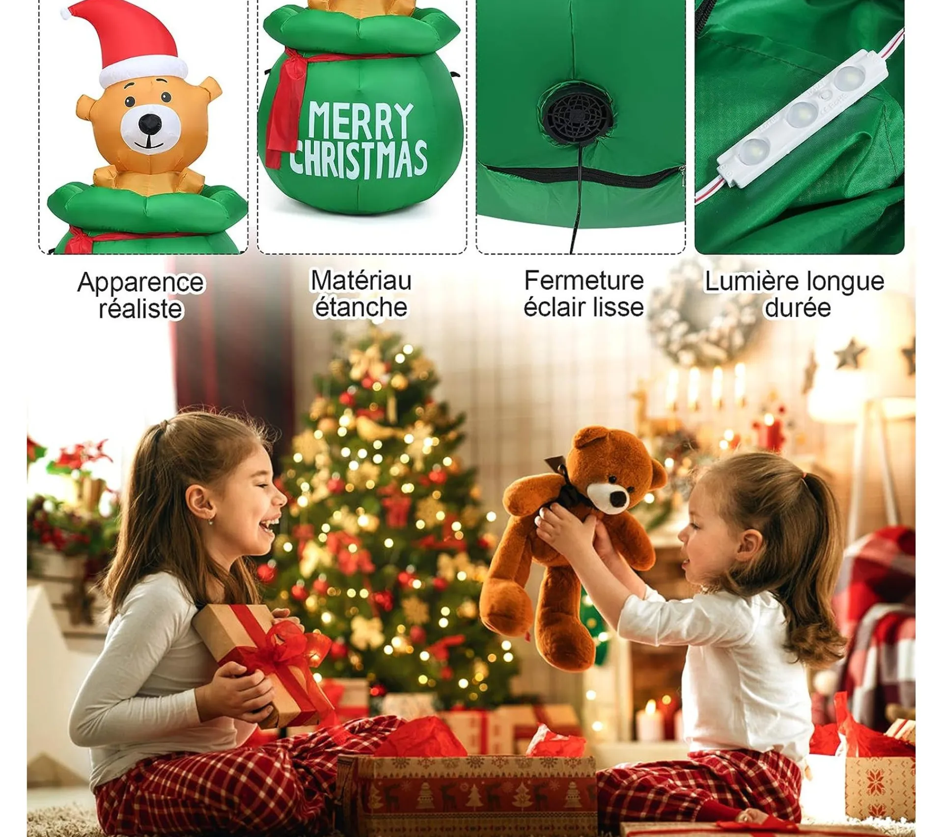 New COSTWAY Ours Gonflable De Noël 1,5M Avec Bonnet De Noël Lumiere Led Avec Ventilateur Tissu Impermeable Décor