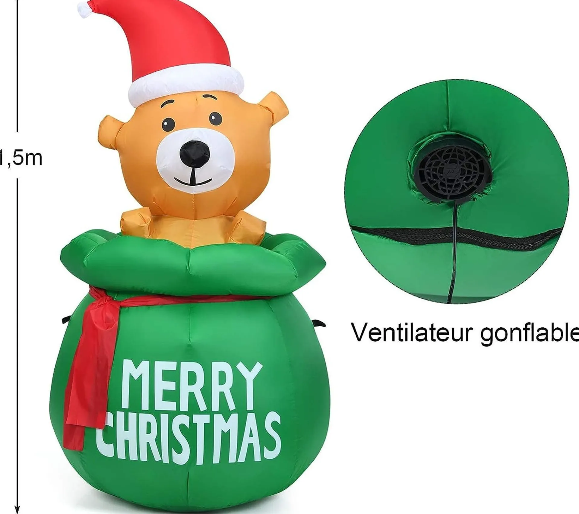 New COSTWAY Ours Gonflable De Noël 1,5M Avec Bonnet De Noël Lumiere Led Avec Ventilateur Tissu Impermeable Décor