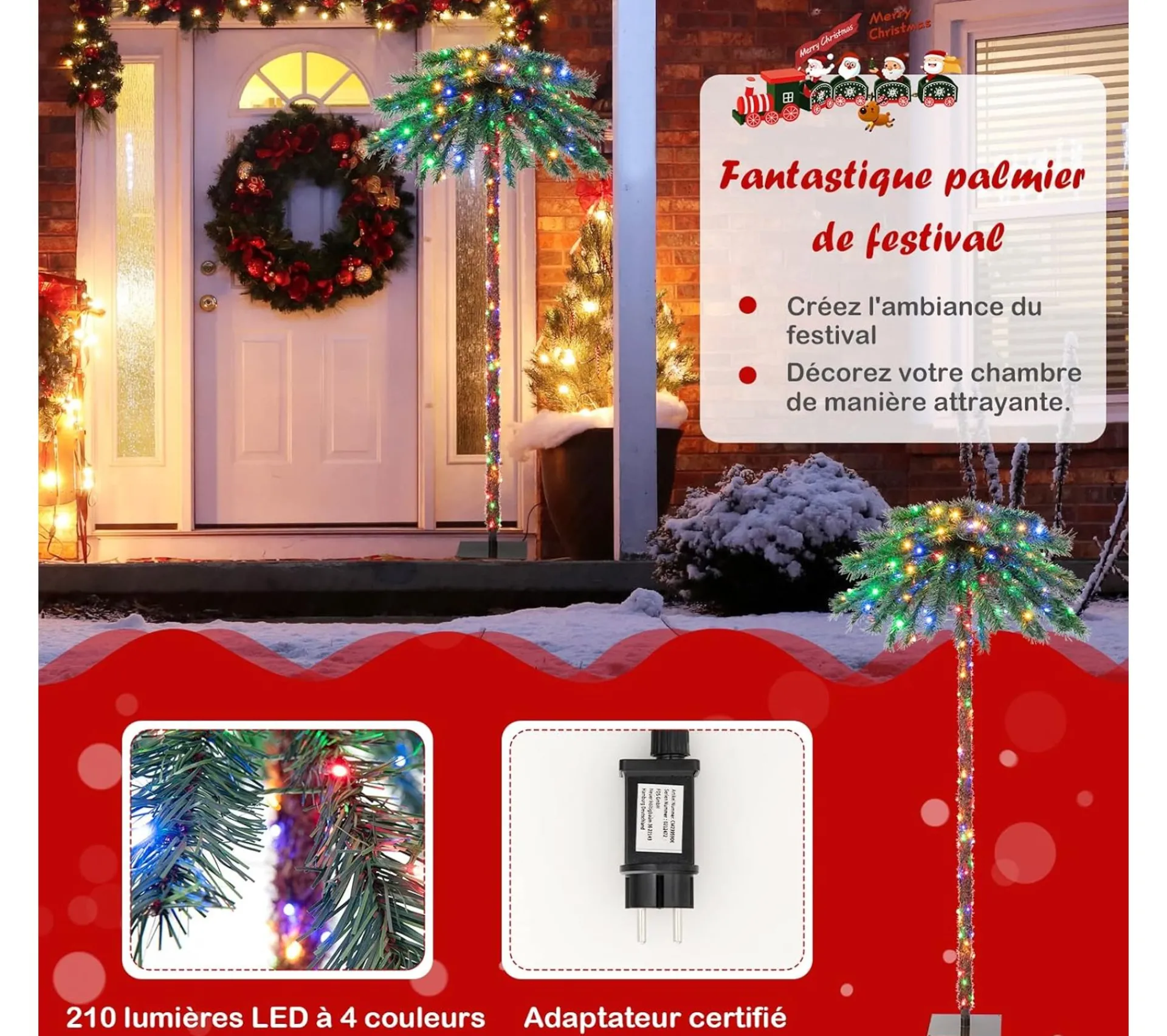 Cheap COSTWAY Palmier Artificiel De 183 Cm, 64 Branches En Pvc Et 210 Lumieres Led A 4 Couleurs
