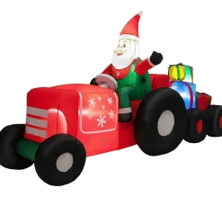 Sale COSTWAY Pere Noël Gonflable Décoratif 270 Cm De Long Avec Tracteur Et Cadeaux, Décoration De Noël