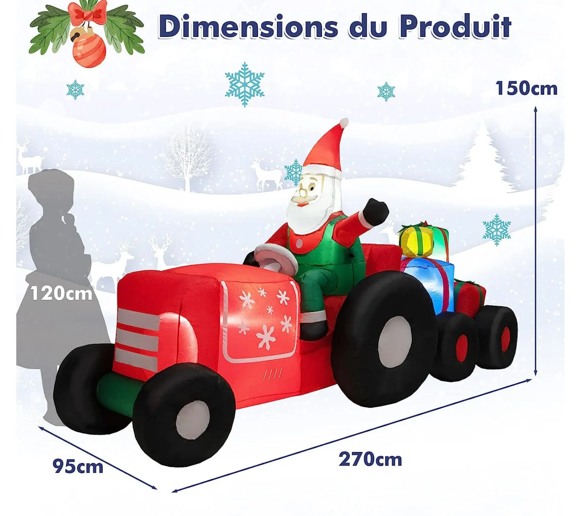 Sale COSTWAY Pere Noël Gonflable Décoratif 270 Cm De Long Avec Tracteur Et Cadeaux, Décoration De Noël