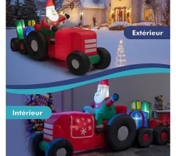 Sale COSTWAY Pere Noël Gonflable Décoratif 270 Cm De Long Avec Tracteur Et Cadeaux, Décoration De Noël