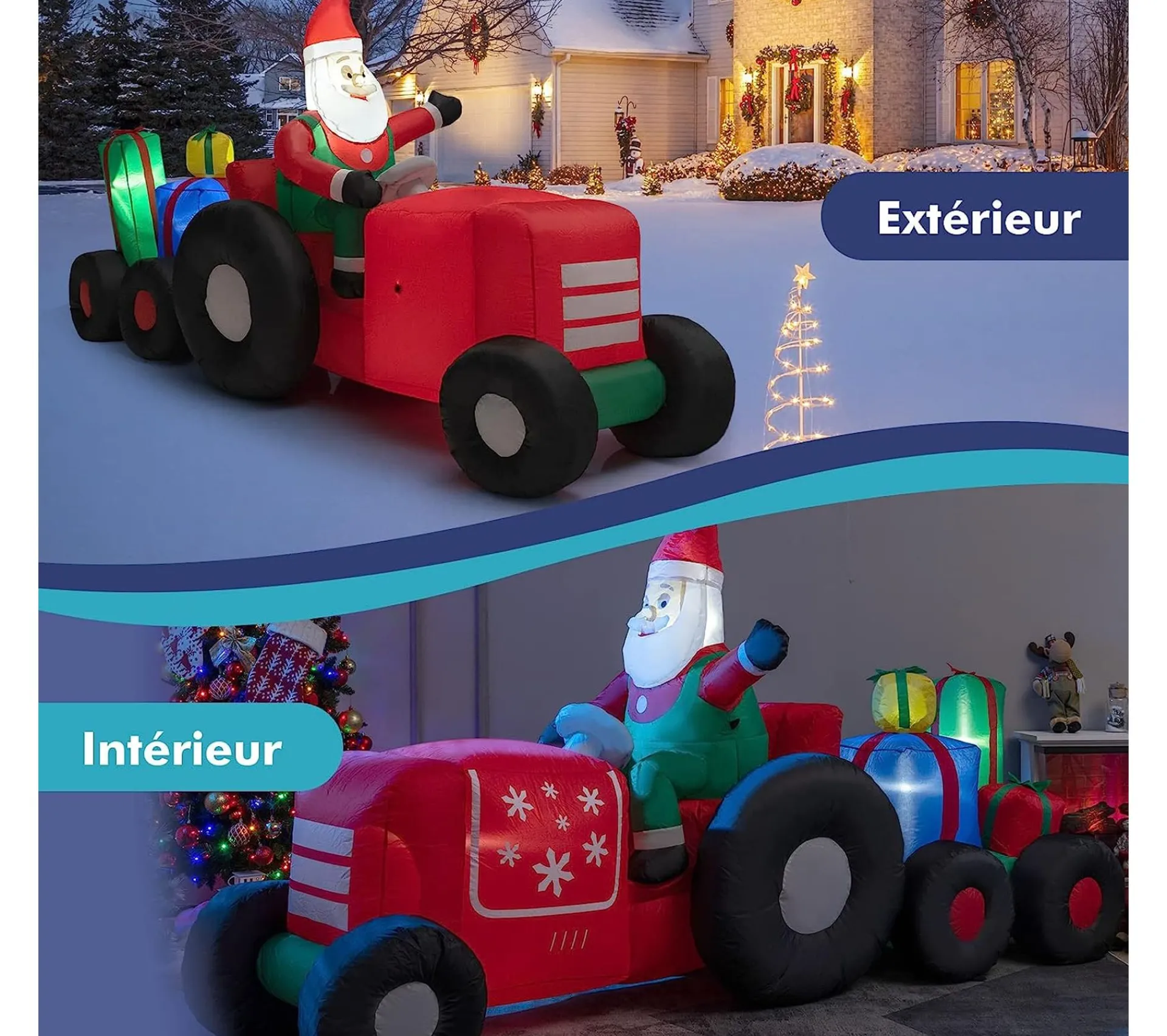 Sale COSTWAY Pere Noël Gonflable Décoratif 270 Cm De Long Avec Tracteur Et Cadeaux, Décoration De Noël