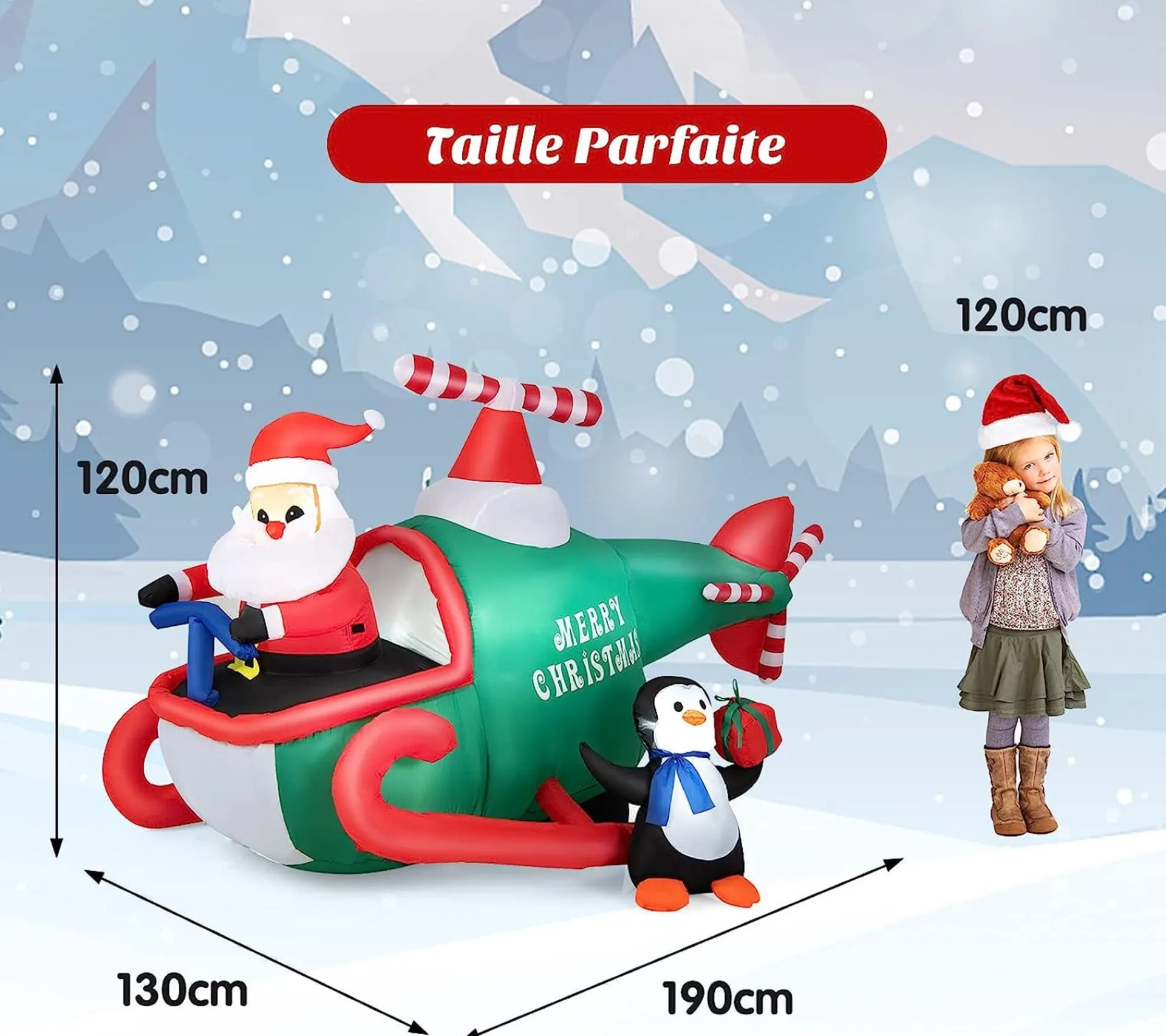 Outlet COSTWAY Pere Noël Gonflable Décoratif 190 Cm De Long Avec Helicoptere/Pingouin/Cadeau, Décoration De Noël