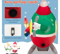 Sale COSTWAY Pere Noël Gonflable De 180 Cm De Long, Pilotant Un Helicoptere Avec Led Et Gonfleur