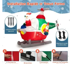 Sale COSTWAY Pere Noël Gonflable De 180 Cm De Long, Pilotant Un Helicoptere Avec Led Et Gonfleur