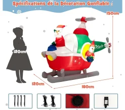 Sale COSTWAY Pere Noël Gonflable De 180 Cm De Long, Pilotant Un Helicoptere Avec Led Et Gonfleur