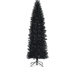 COSTWAY Sapin Et Accessoire^ Sapin Artificiel D'Halloween/ Noël Noir 180 Cm Longiforme Avec 743 Rameaux Support Metallique Pliabl
