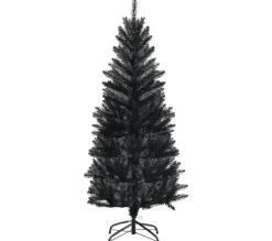 COSTWAY Sapin Et Accessoire^ Sapin Artificiel D'Halloween/ Noël Noir 150 Cm Longiforme Avec 300 Rameaux Support Metallique Pliabl