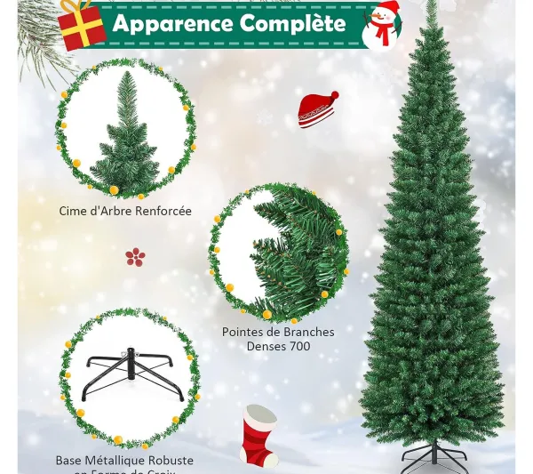 COSTWAY Sapin Et Accessoire^ Sapin De Noël 210 Cm 700 Branches Arbre De Noël Artificiel Avec Support En Metal Solide