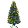 COSTWAY Sapin Et Accessoire^ Sapin De Noël 210 Cm, Arbre De Noël Artificiel Avec Lumieres Led Multicolore 11 Modes