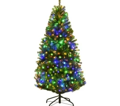 COSTWAY Sapin Et Accessoire^ Sapin De Noël 210 Cm, Arbre De Noël Artificiel Avec Lumieres Led Multicolore 11 Modes