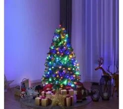 COSTWAY Sapin Et Accessoire^ Sapin De Noël 210 Cm, Arbre De Noël Artificiel Avec Lumieres Led Multicolore 11 Modes