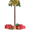 COSTWAY Sapin Et Accessoire^ Sapin De Noël 150 Cm, Cocotier Artificiel Pre-Illumine Avec 150 Lumieres Led Blanc Chaud, 63 Branche