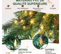 COSTWAY Sapin Et Accessoire^ Sapin De Noël 150 Cm, Cocotier Artificiel Pre-Illumine Avec 150 Lumieres Led Blanc Chaud, 63 Branche