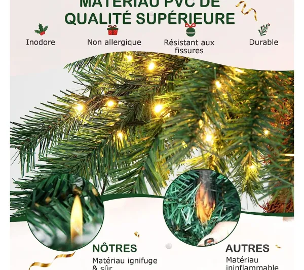 COSTWAY Sapin Et Accessoire^ Sapin De Noël 150 Cm, Cocotier Artificiel Pre-Illumine Avec 150 Lumieres Led Blanc Chaud, 63 Branche