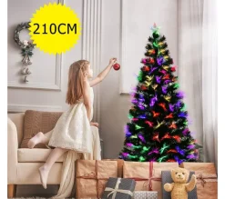 COSTWAY Sapin Et Accessoire^ Sapin De Noël Arbre De Noël Artificiel Avec Etoile Lumieres Led Et Pied En Metal 210Cm