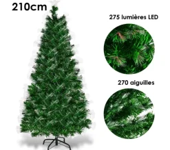 COSTWAY Sapin Et Accessoire^ Sapin De Noël Arbre De Noël Artificiel Avec Etoile Lumieres Led Et Pied En Metal 210Cm