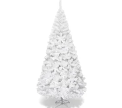 COSTWAY Sapin Et Accessoire^ Sapin De Noël Arbre De Noël Artificiel Pour Décoration De Noël Materiau Pvc Avec Pied En Metal Blanc