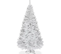 COSTWAY Sapin Et Accessoire^ Sapin De Noël Arbre De Noël Artificiel Pour Décoration De Noël Materiau Pvc Avec Pied En Metal Blanc