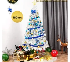 COSTWAY Sapin Et Accessoire^ Sapin De Noël Arbre De Noël Artificiel Pour Décoration De Noël Materiau Pvc Avec Pied En Metal Blanc