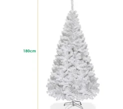 COSTWAY Sapin Et Accessoire^ Sapin De Noël Arbre De Noël Artificiel Pour Décoration De Noël Materiau Pvc Avec Pied En Metal Blanc