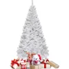 COSTWAY Sapin Et Accessoire^ Sapin De Noël Arbre De Noël Artificiel Pour Décoration De Noël Materiau Pvc Avec Pied En Metal Blanc