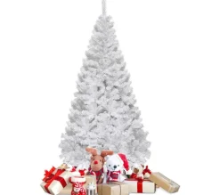 COSTWAY Sapin Et Accessoire^ Sapin De Noël Arbre De Noël Artificiel Pour Décoration De Noël Materiau Pvc Avec Pied En Metal Blanc