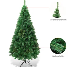 COSTWAY Sapin Et Accessoire^ Sapin De Noël Arbre De Noël Artificiel Pour Décoration De Noël Materiau Pvc Avec Pied En Metal Blanc