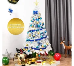COSTWAY Sapin Et Accessoire^ Sapin De Noël Arbre De Noël Artificiel Pour Décoration De Noël Materiau Pvc Avec Pied En Metal Blanc