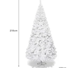 COSTWAY Sapin Et Accessoire^ Sapin De Noël Arbre De Noël Artificiel Pour Décoration De Noël Materiau Pvc Avec Pied En Metal Blanc