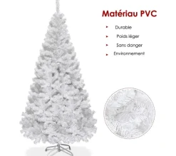 COSTWAY Sapin Et Accessoire^ Sapin De Noël Arbre De Noël Artificiel Pour Décoration De Noël Materiau Pvc Avec Pied En Metal Blanc