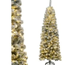 COSTWAY Sapin Et Accessoire^ Sapin De Noël Artificiel Enneige 180 Cm, Arbre De Noël Avec 250 Lumieres Led, 500 Aiguilles En Pvc