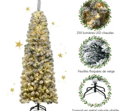 COSTWAY Sapin Et Accessoire^ Sapin De Noël Artificiel Enneige 180 Cm, Arbre De Noël Avec 250 Lumieres Led, 500 Aiguilles En Pvc