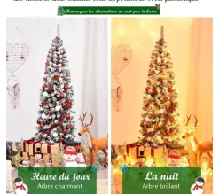 COSTWAY Sapin Et Accessoire^ Sapin De Noël Artificiel Enneige 180 Cm, Arbre De Noël Avec 250 Lumieres Led, 500 Aiguilles En Pvc