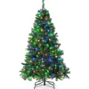 COSTWAY Sapin Et Accessoire^ Sapin De Noël Artificiel Pre-Illumine,180 Cm Avec 260 Led Lumieres Multicolores