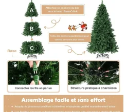 COSTWAY Sapin Et Accessoire^ Sapin De Noël Artificiel Pre-Illumine,180 Cm Avec 260 Led Lumieres Multicolores