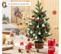 COSTWAY Sapin Et Accessoire^ Sapin De Noël Artificiel De Table 60 Cm Sans Lumieres Avec 50 Rameaux Materiau Pe Pot De Style Retro