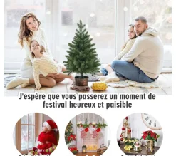 COSTWAY Sapin Et Accessoire^ Sapin De Noël Artificiel De Table 60 Cm Sans Lumieres Avec 50 Rameaux Materiau Pe Pot De Style Retro