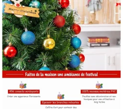 COSTWAY Sapin Et Accessoire^ Sapin De Noël Artificiel Luxuriant 150 Cm En Fleurs Avec 456 Branches Support En Metal Pliable 100%
